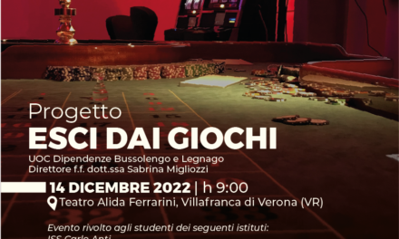 “Fate il nostro gioco”: mercoledì 14 dicembre a Villafranca di Verona talk sul gioco d’azzardo per gli studenti