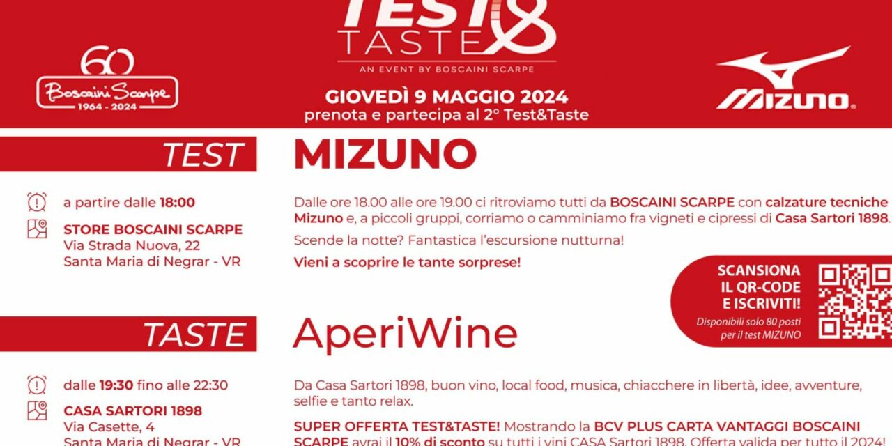 Il 9 maggio torna Test&Taste, l’evento ludico-sportivo di Boscaini Scarpe e Casa Sartori