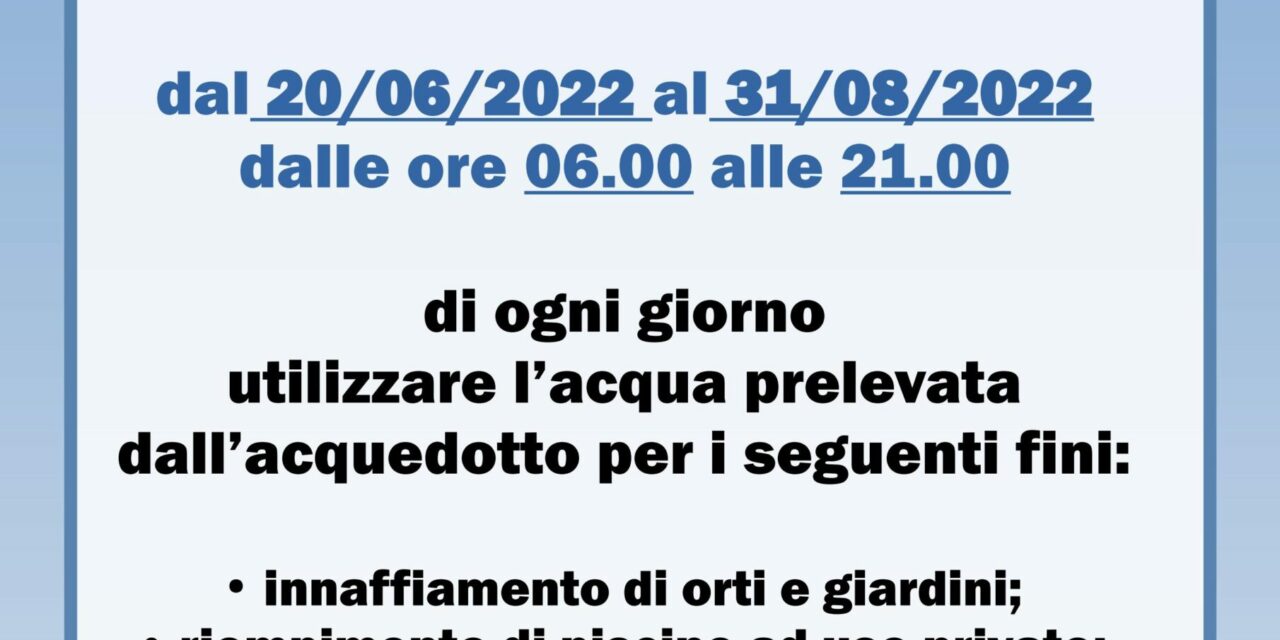 Villafranca limita il consumo dell’acqua potabile fino al 31 agosto